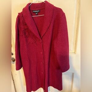Monterey Bay Boiled Wool Coat with Appliqué Floral Details Large